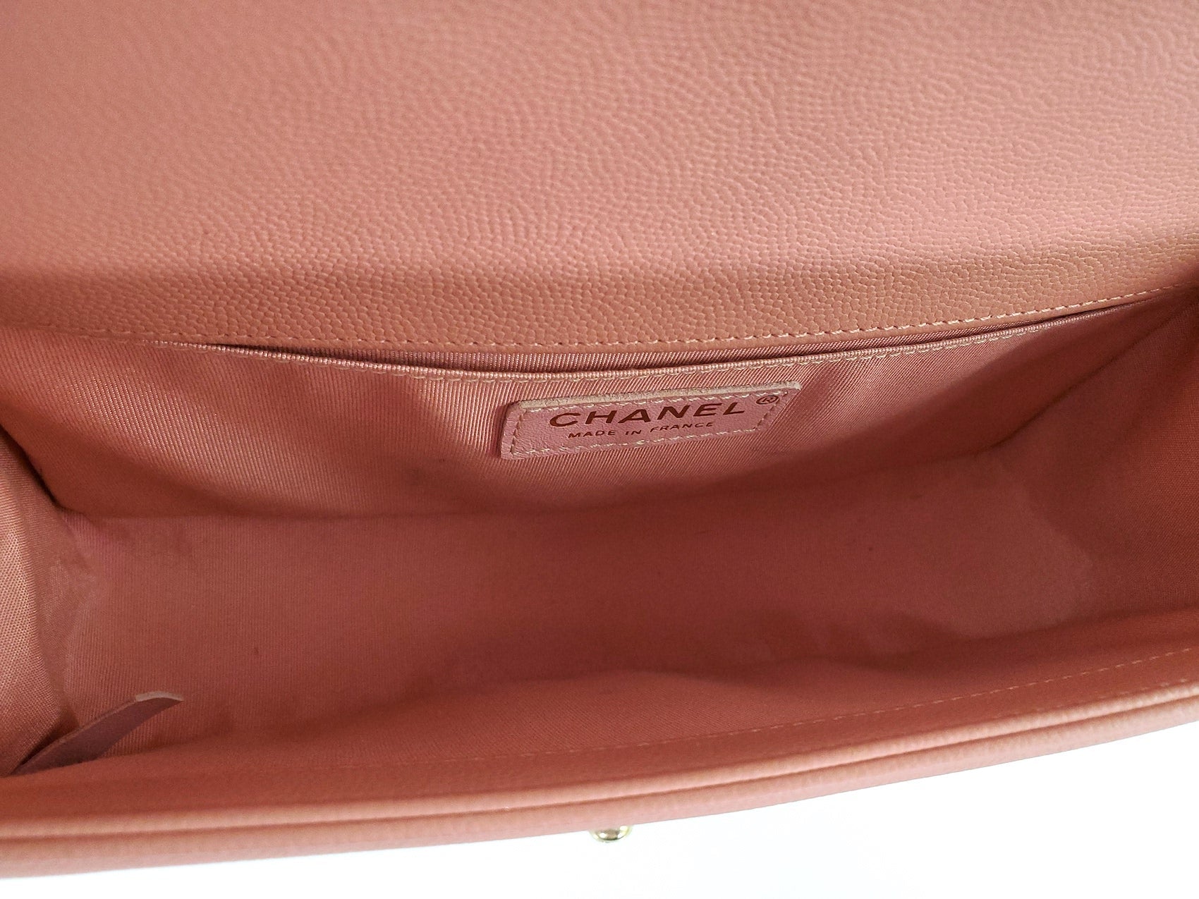 CHANEL Quilted Pink Caviar Boy Old Medium Flap Bag