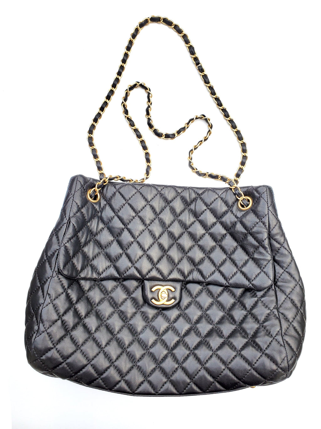 CHANEL Black Large Fluffy CC Shopping Leather Tote Bag
