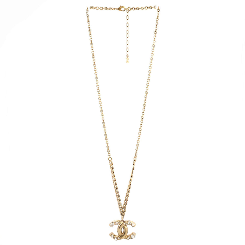 Giant CC Pendant Necklace Metal with Crystal and Faux Pearl