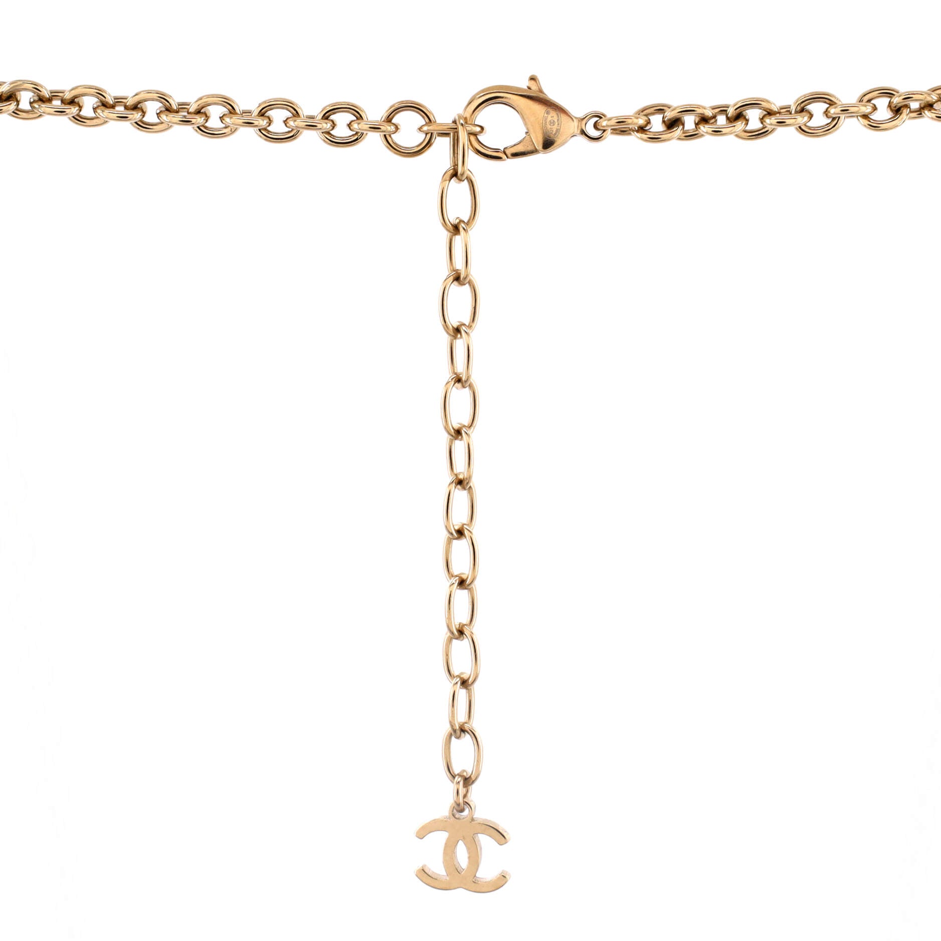 Giant CC Pendant Necklace Metal with Crystal and Faux Pearl