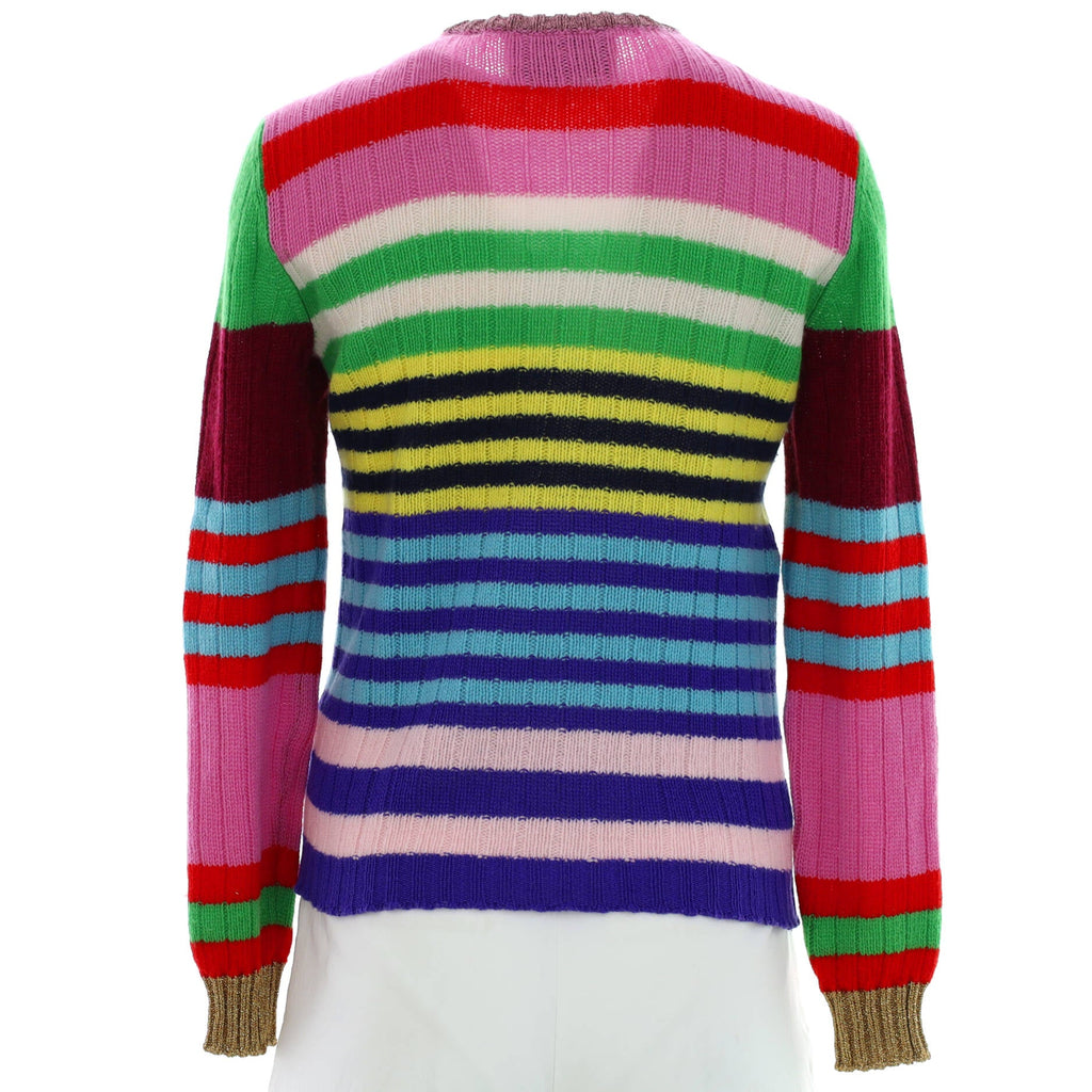 Women's Striped Crewneck Sweater Embroidered Wool Blend