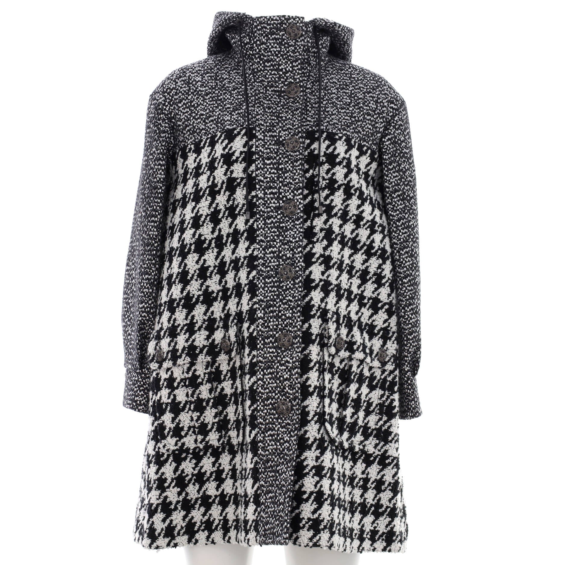 Women's Houndstooth Hooded Oversized Coat Tweed