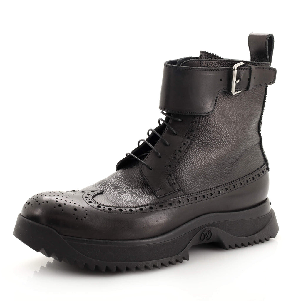 Men's Brogue Buckle Strap Ankle Boots Leather