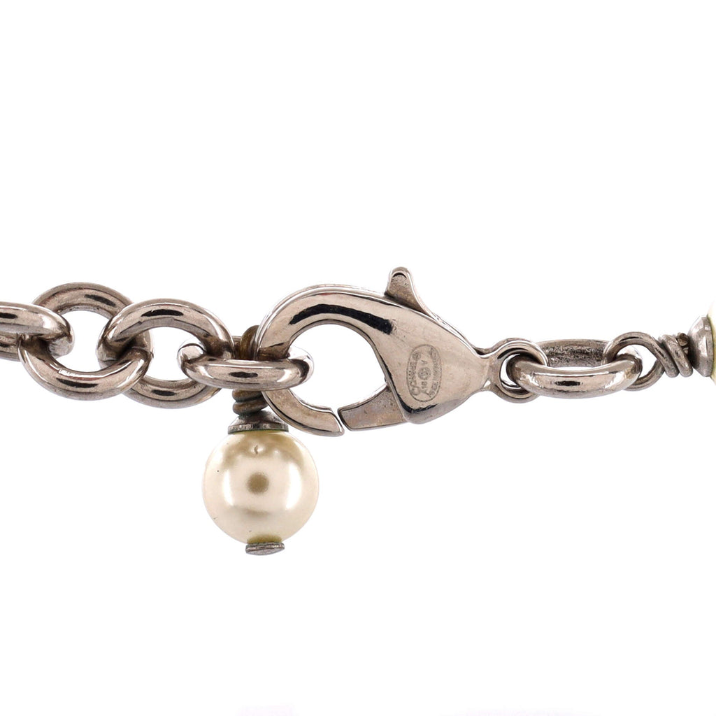 CC Station Long Necklace Metal with Faux Pearls and Crystals