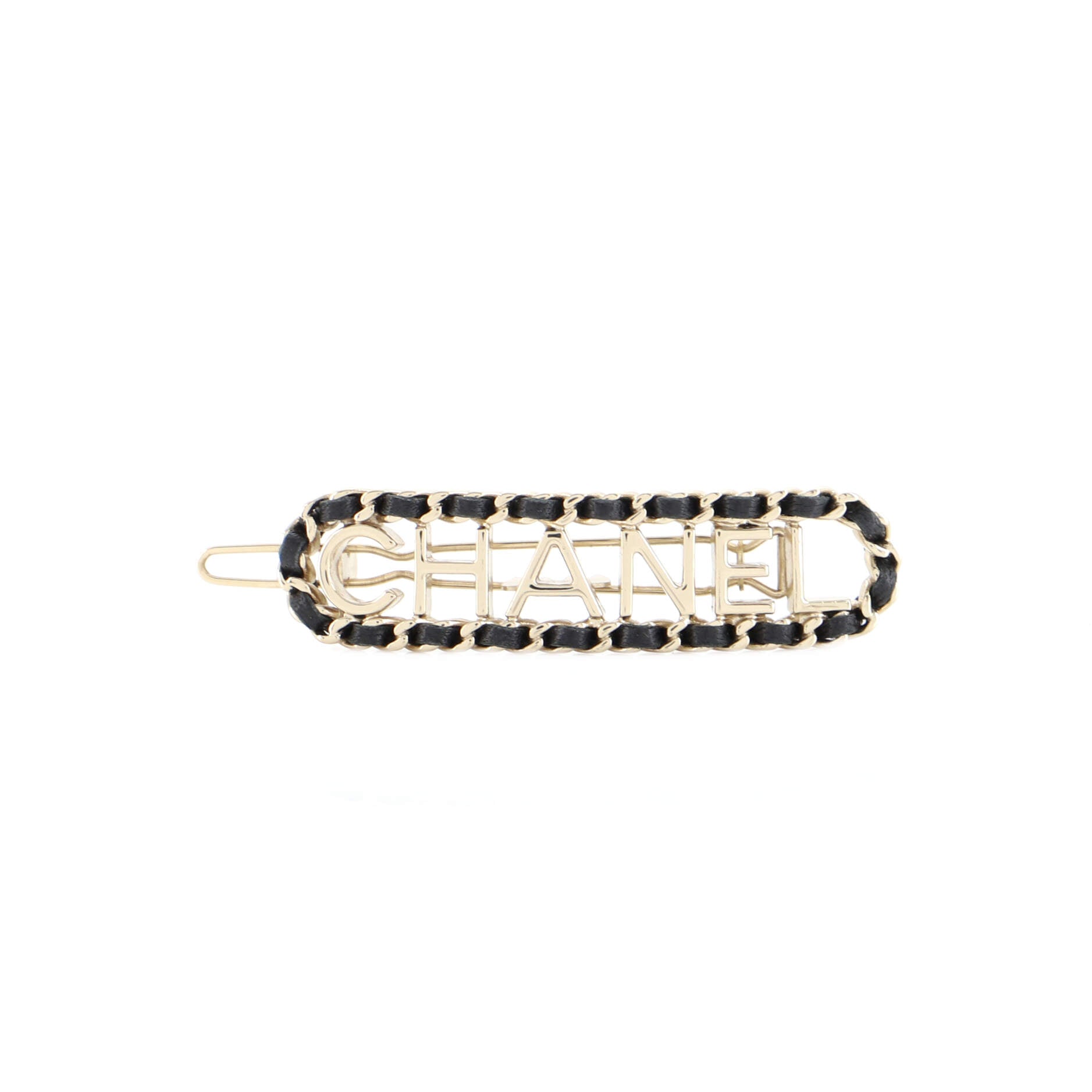 Vintage Allure Logo Chain Hair Clip Metal and Leather