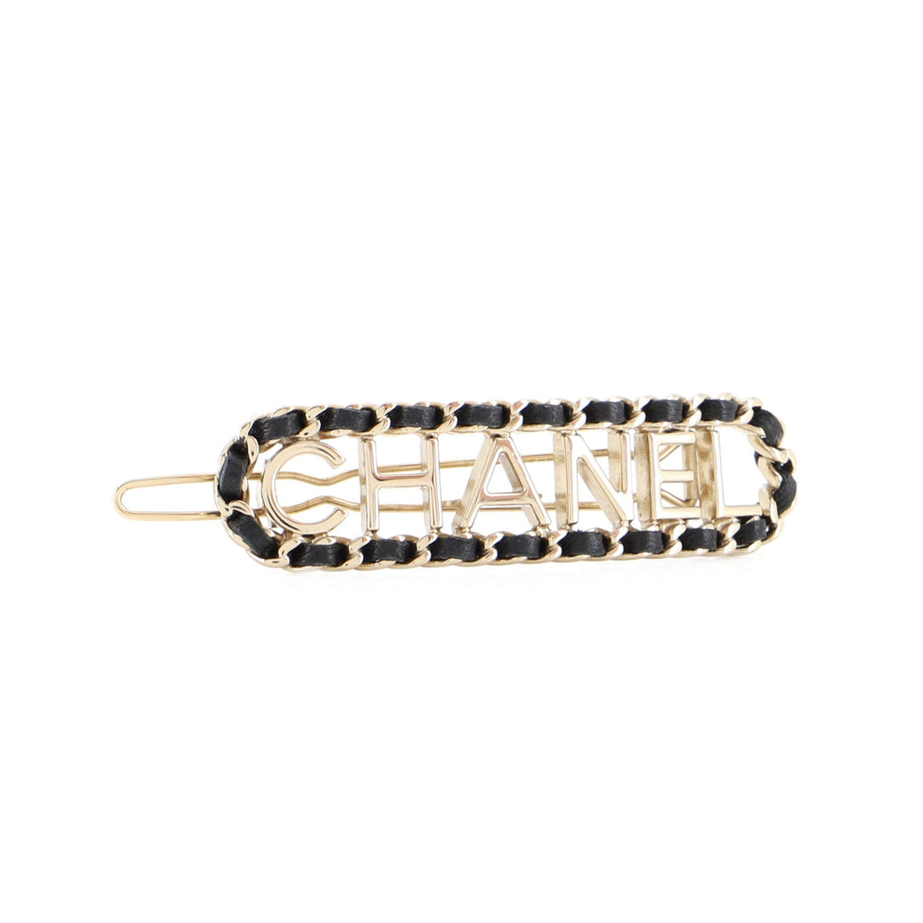 Vintage Allure Logo Chain Hair Clip Metal and Leather