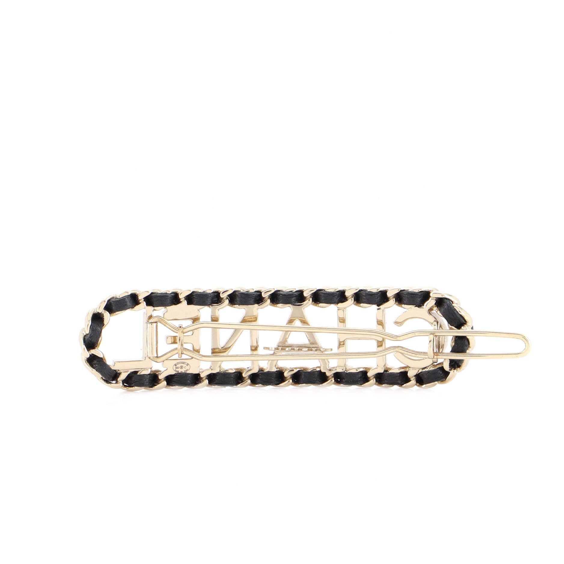 Vintage Allure Logo Chain Hair Clip Metal and Leather