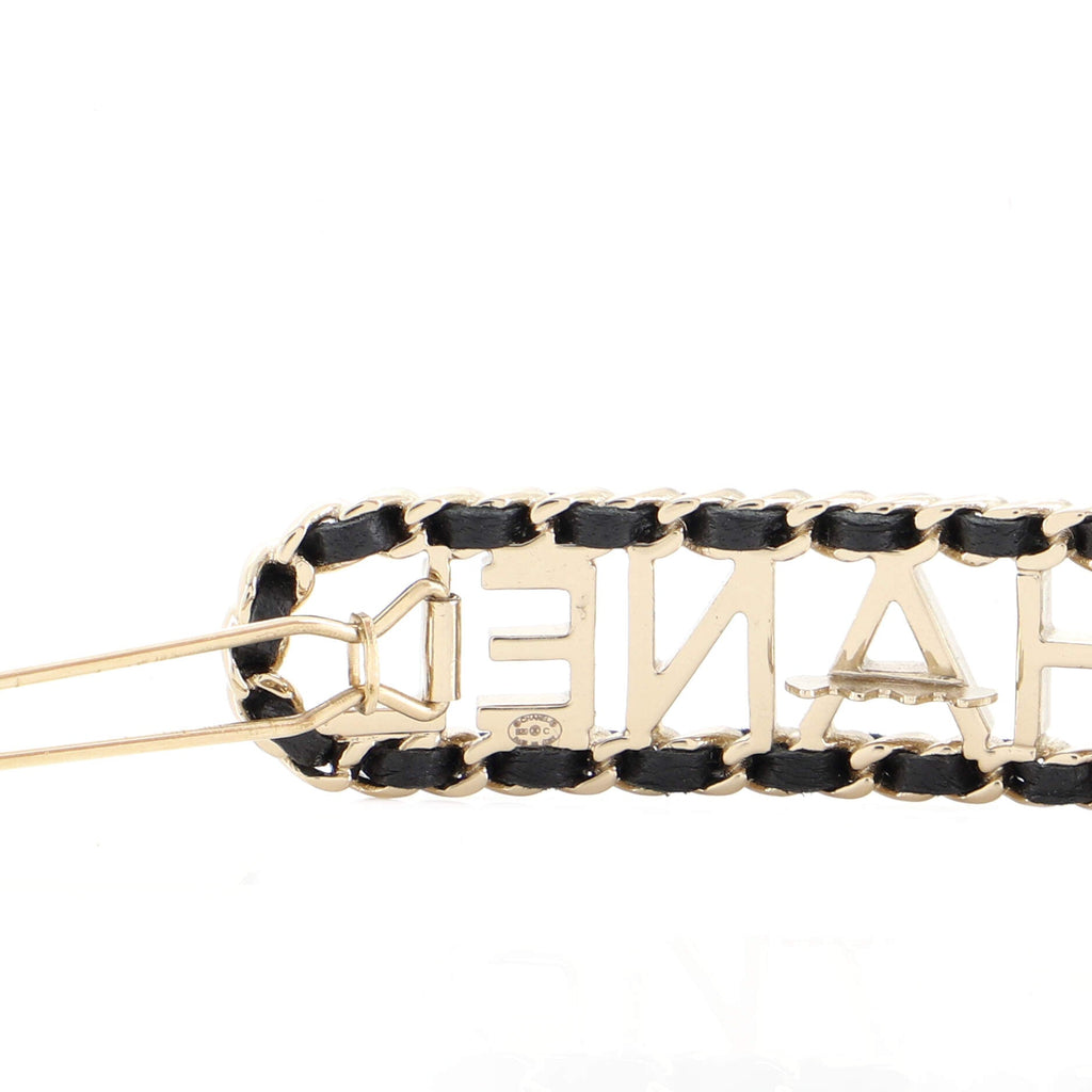 Vintage Allure Logo Chain Hair Clip Metal and Leather