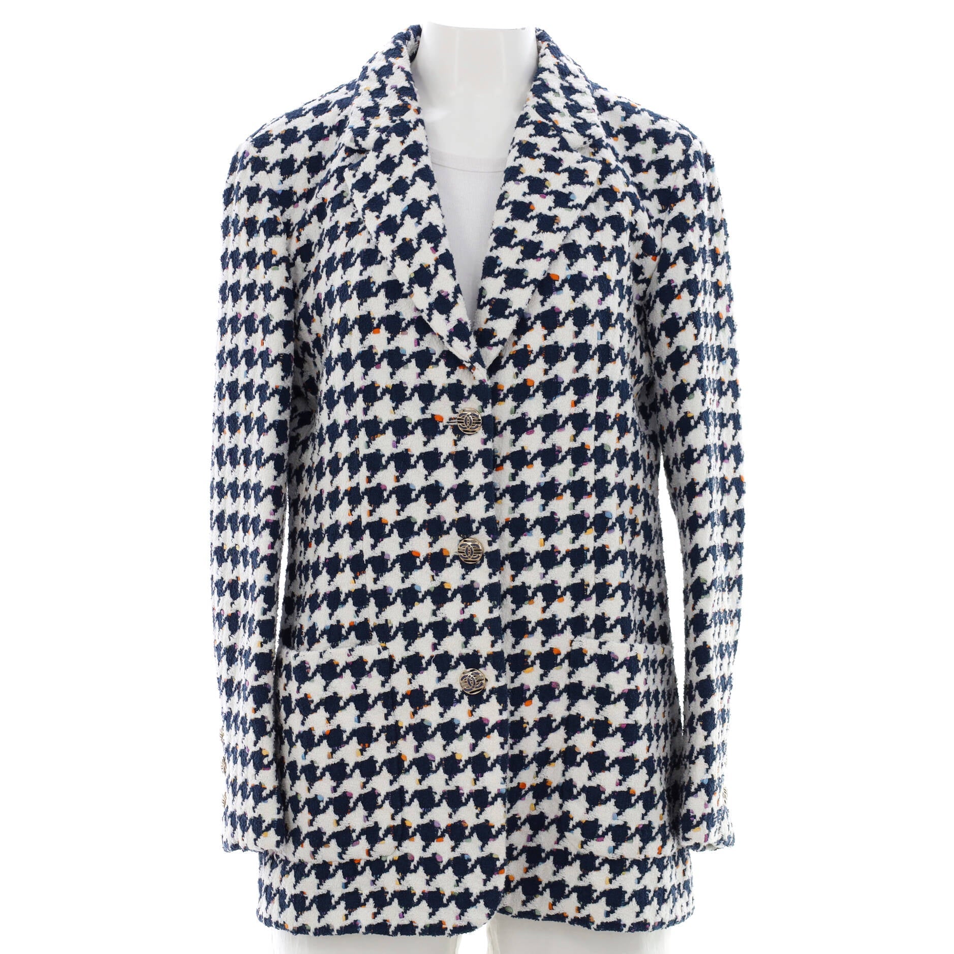 Women's Button Up Blazer Houndstooth Tweed