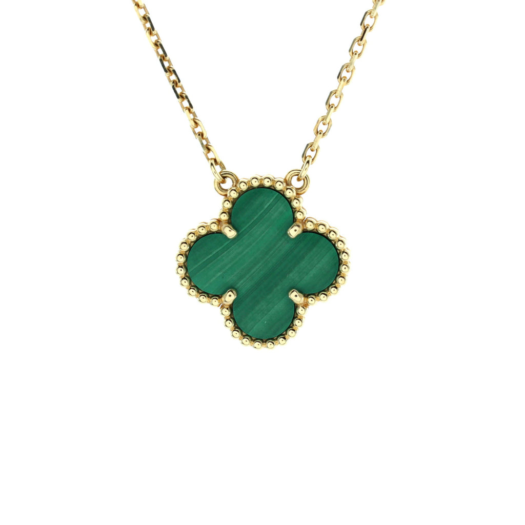 Vintage Alhambra Pendant Necklace 18K Yellow Gold and Malachite