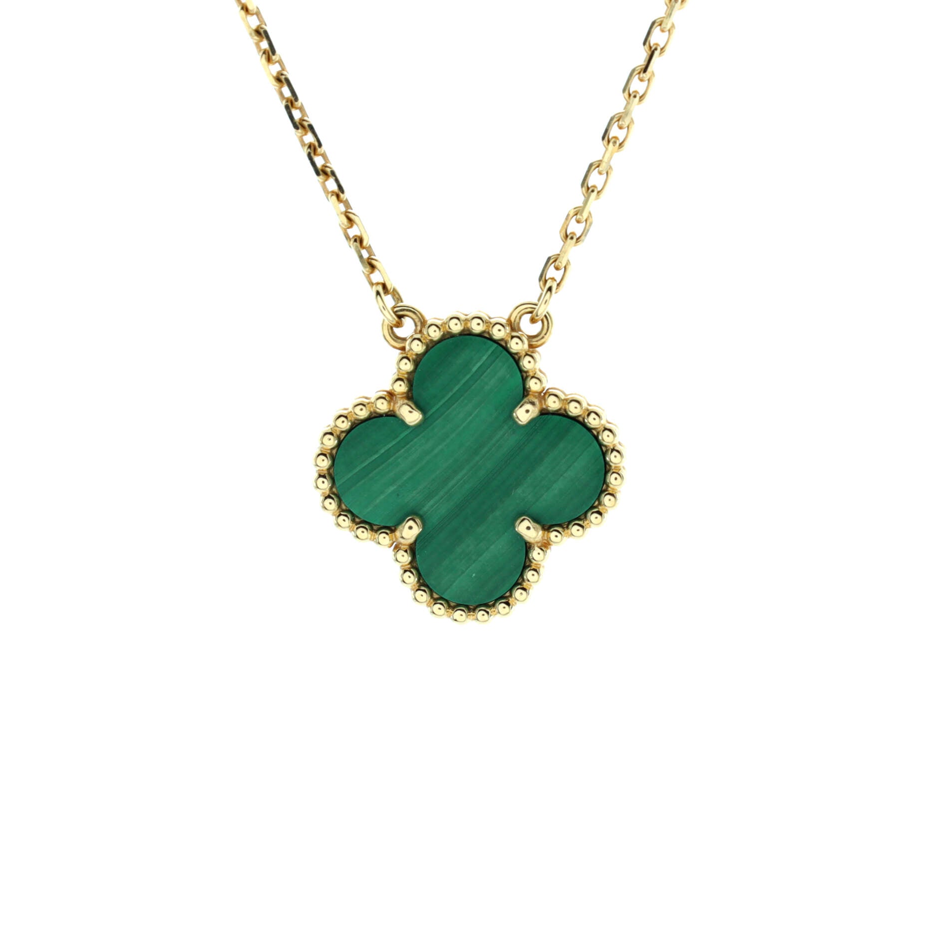Vintage Alhambra Pendant Necklace 18K Yellow Gold and Malachite