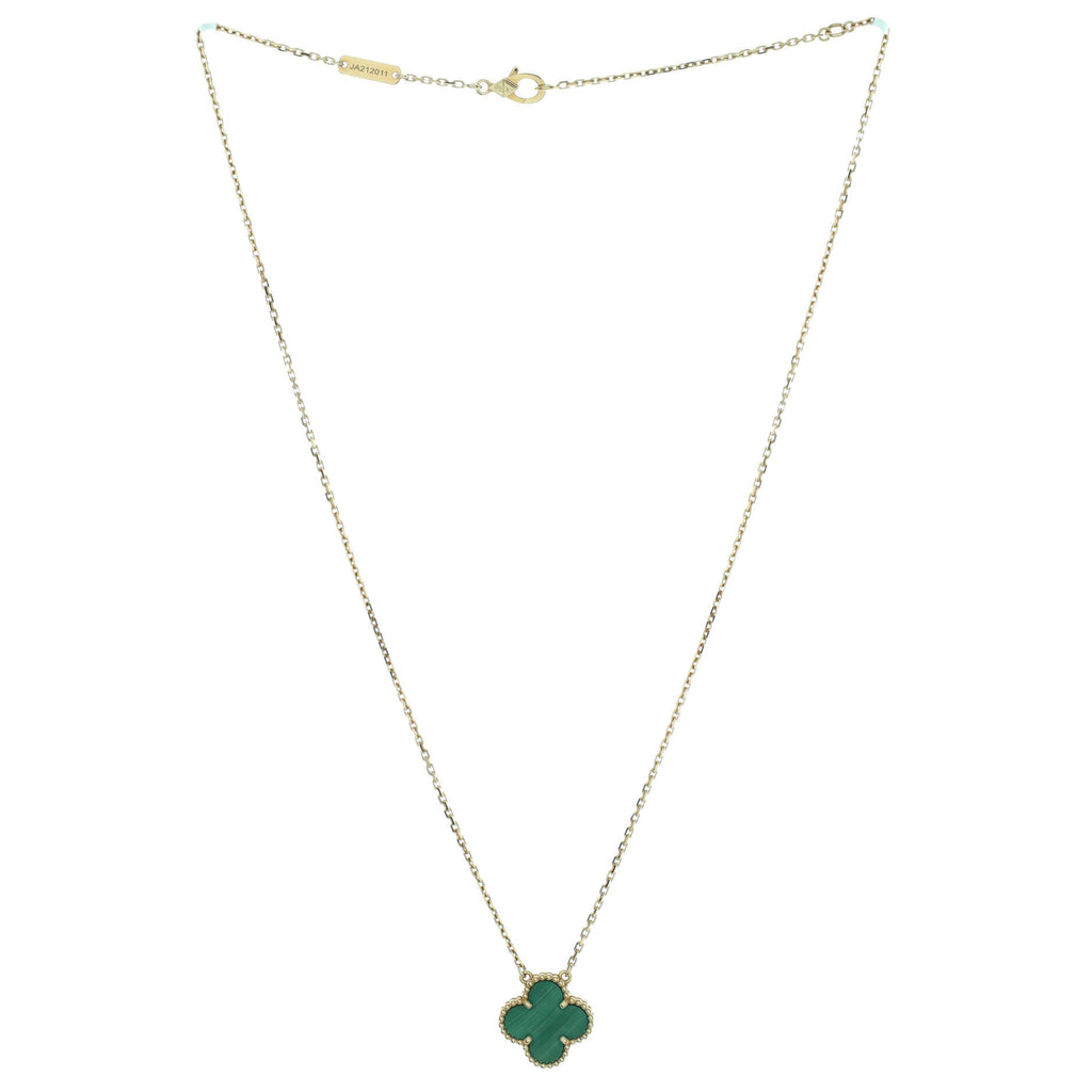 Vintage Alhambra Pendant Necklace 18K Yellow Gold and Malachite
