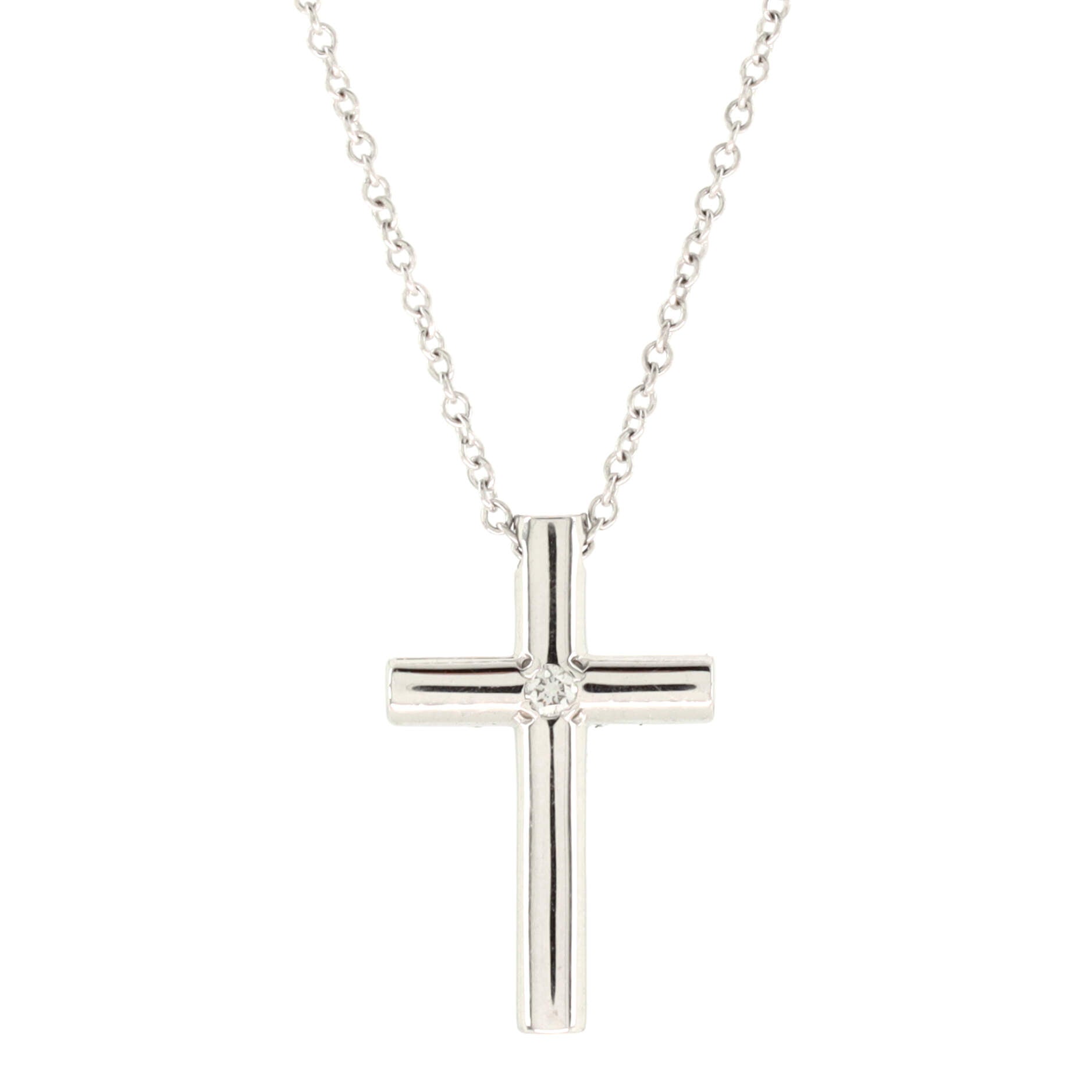 Cross Pendant Necklace 18K White Gold with Diamond