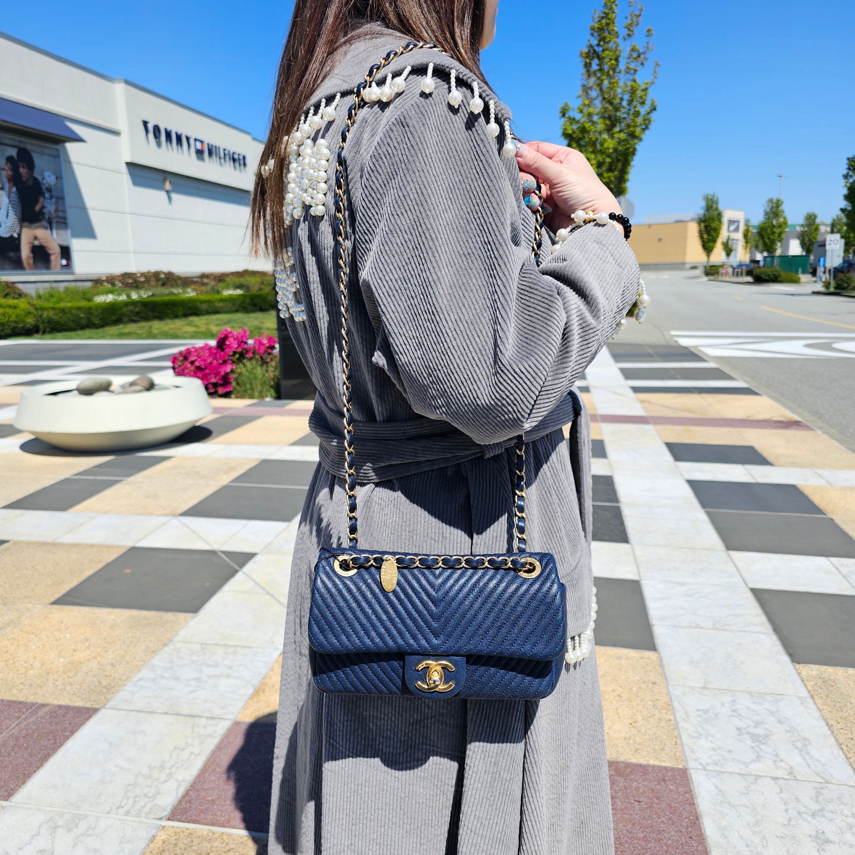 Chanel Blue Chevron Small Classic Flap Bag