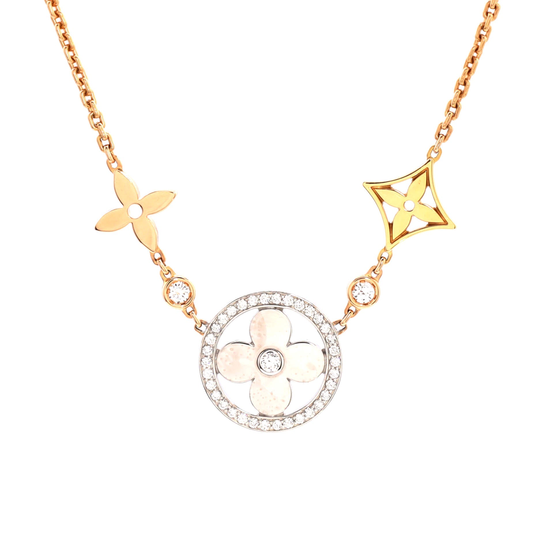 Blossom XL Necklace 18K Tricolor Gold with Diamonds