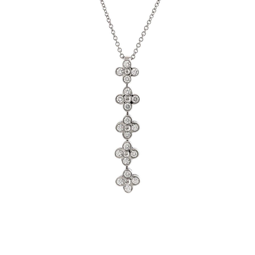 Flower Cluster Drop Pendant Necklace Platinum and Diamonds