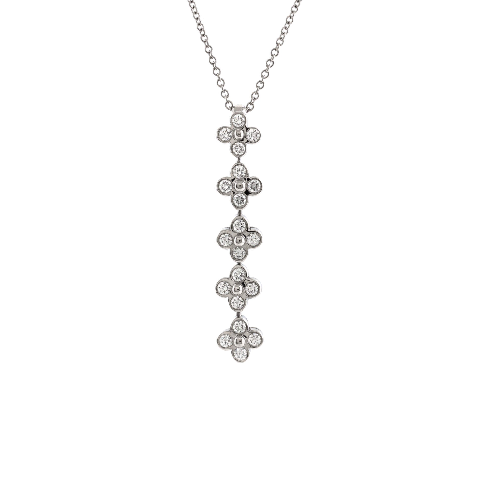 Flower Cluster Drop Pendant Necklace Platinum and Diamonds
