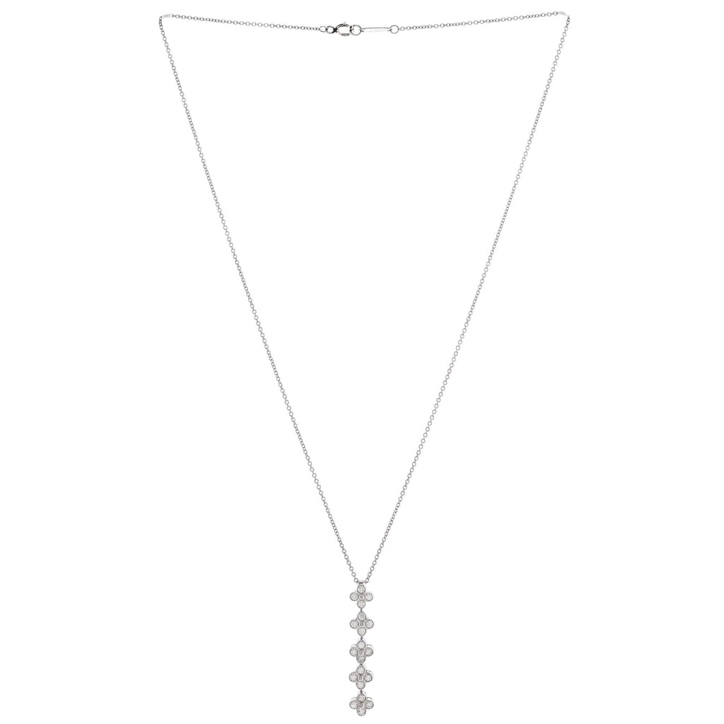 Flower Cluster Drop Pendant Necklace Platinum and Diamonds