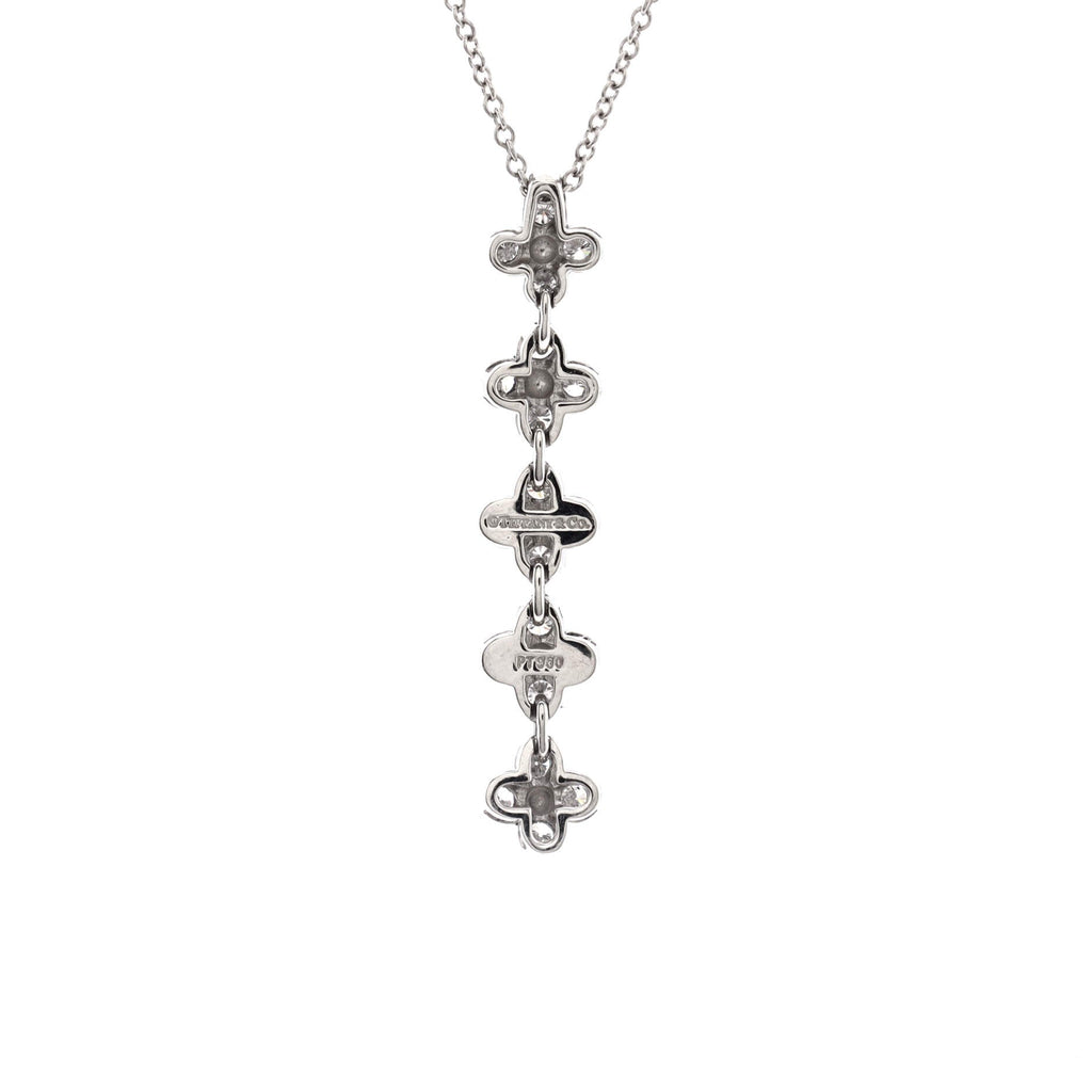 Flower Cluster Drop Pendant Necklace Platinum and Diamonds