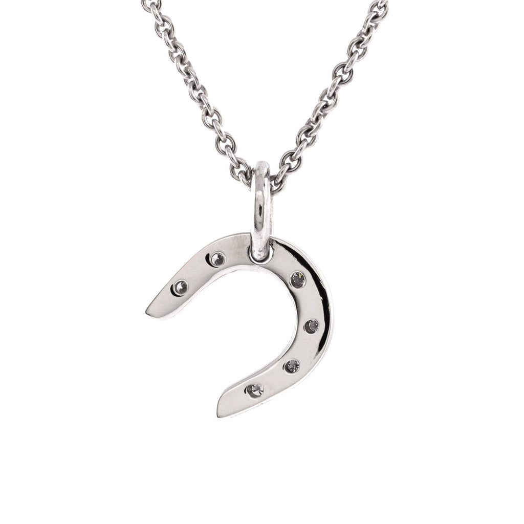 Vintage Horseshoe Pendant Necklace 18K White Gold with Diamonds