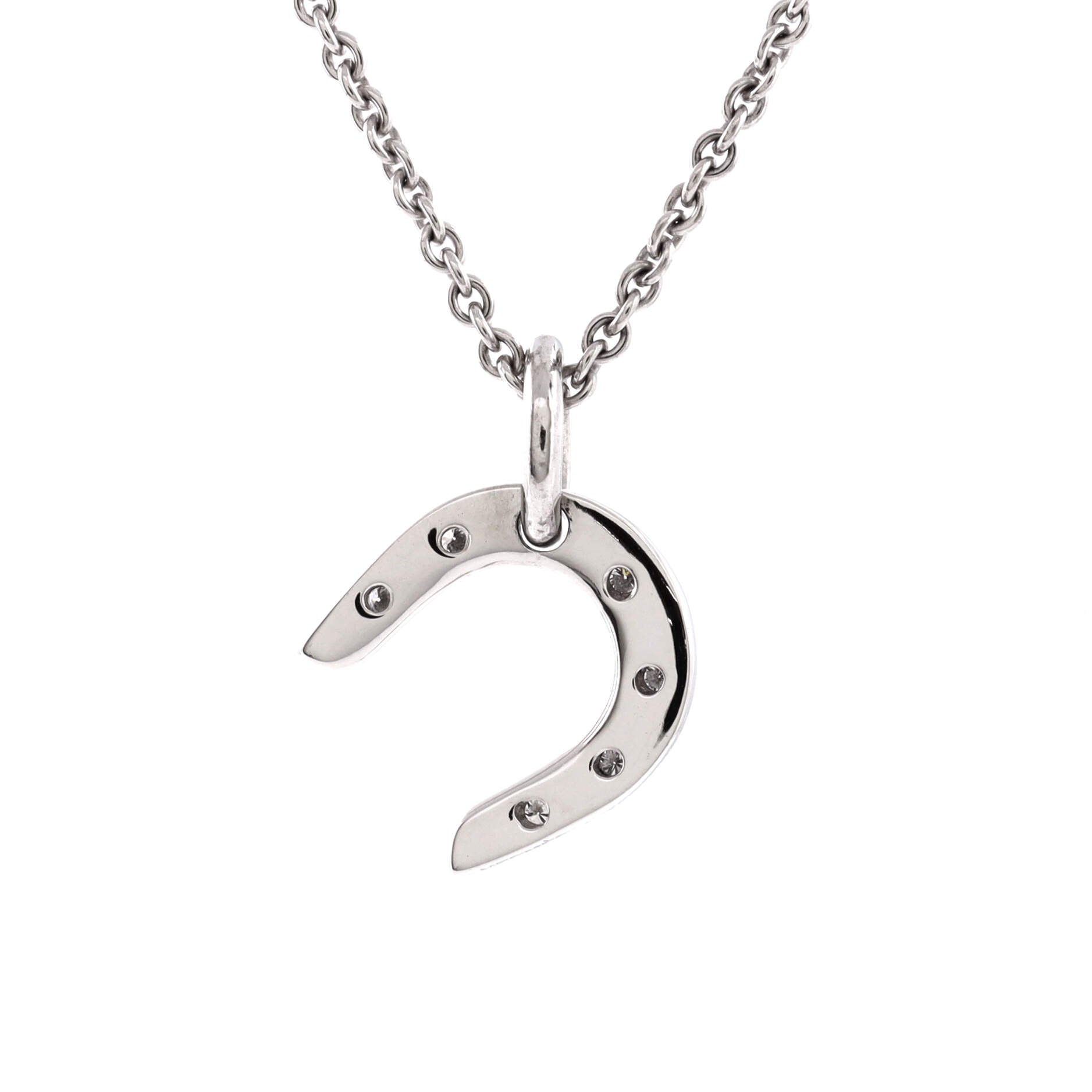 Vintage Horseshoe Pendant Necklace 18K White Gold with Diamonds