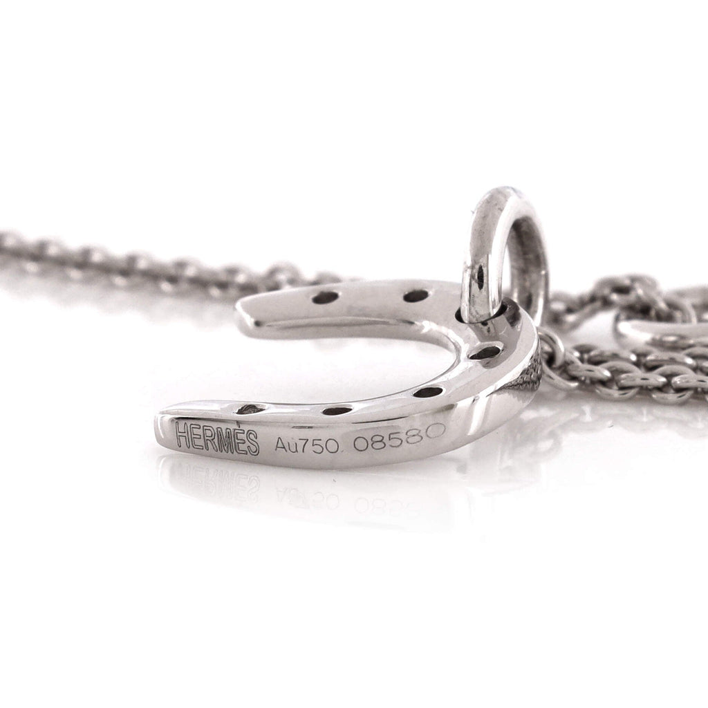 Vintage Horseshoe Pendant Necklace 18K White Gold with Diamonds