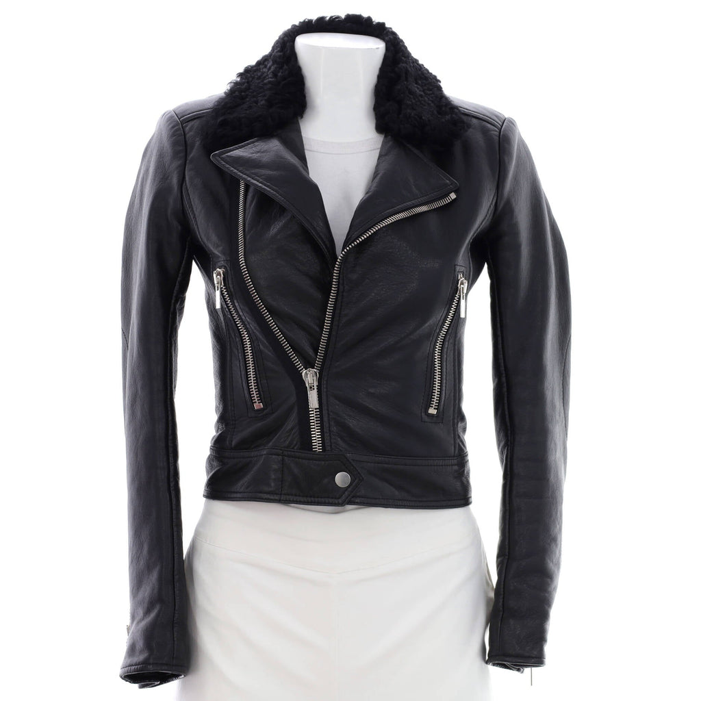 Women's Biker Jacket Leather with Shearling