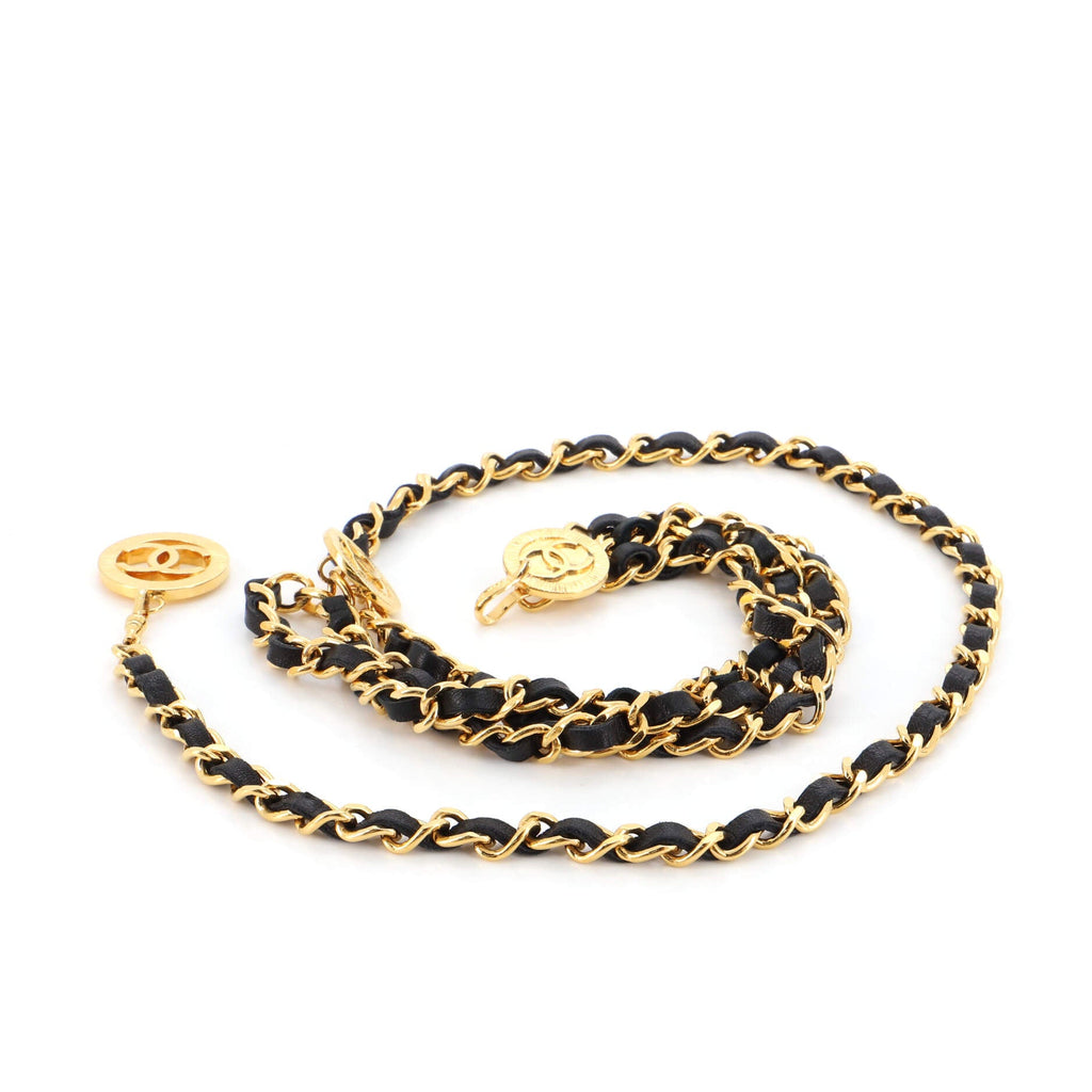 Vintage Multi-Chain Medallion Belt Metal and Leather 80