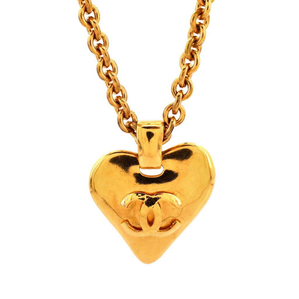 Vintage CC Heart Pendant Long Necklace Metal XL