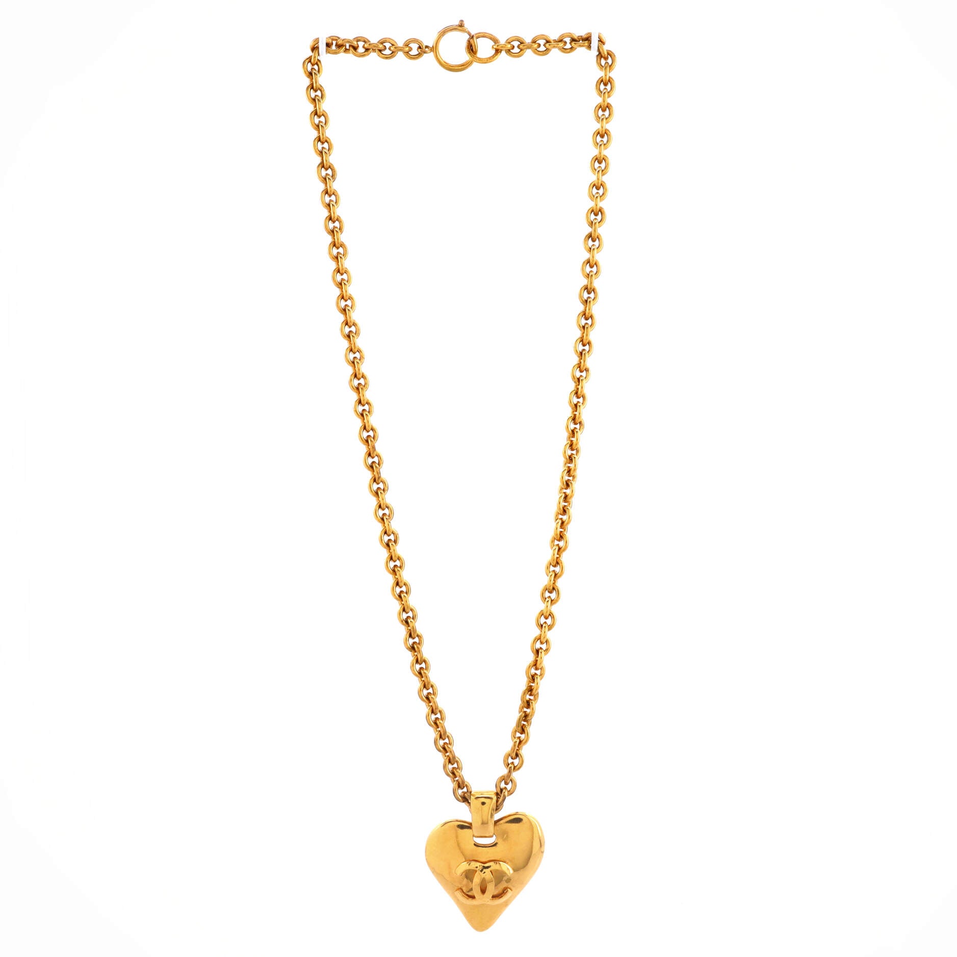 Vintage CC Heart Pendant Long Necklace Metal XL