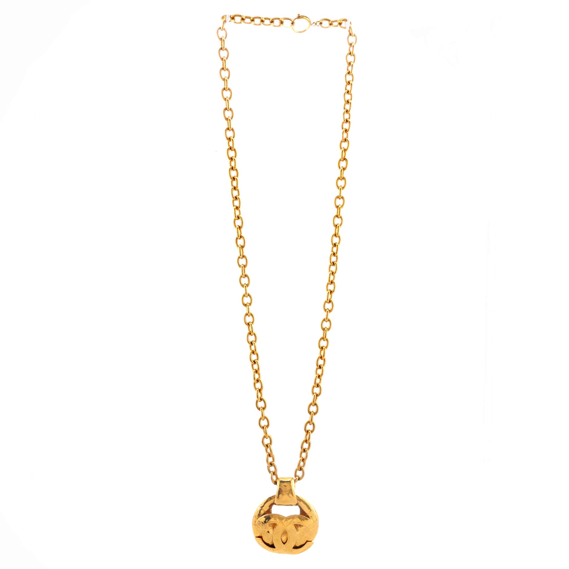 Vintage CC Round Cut-Out Pendant Necklace Metal