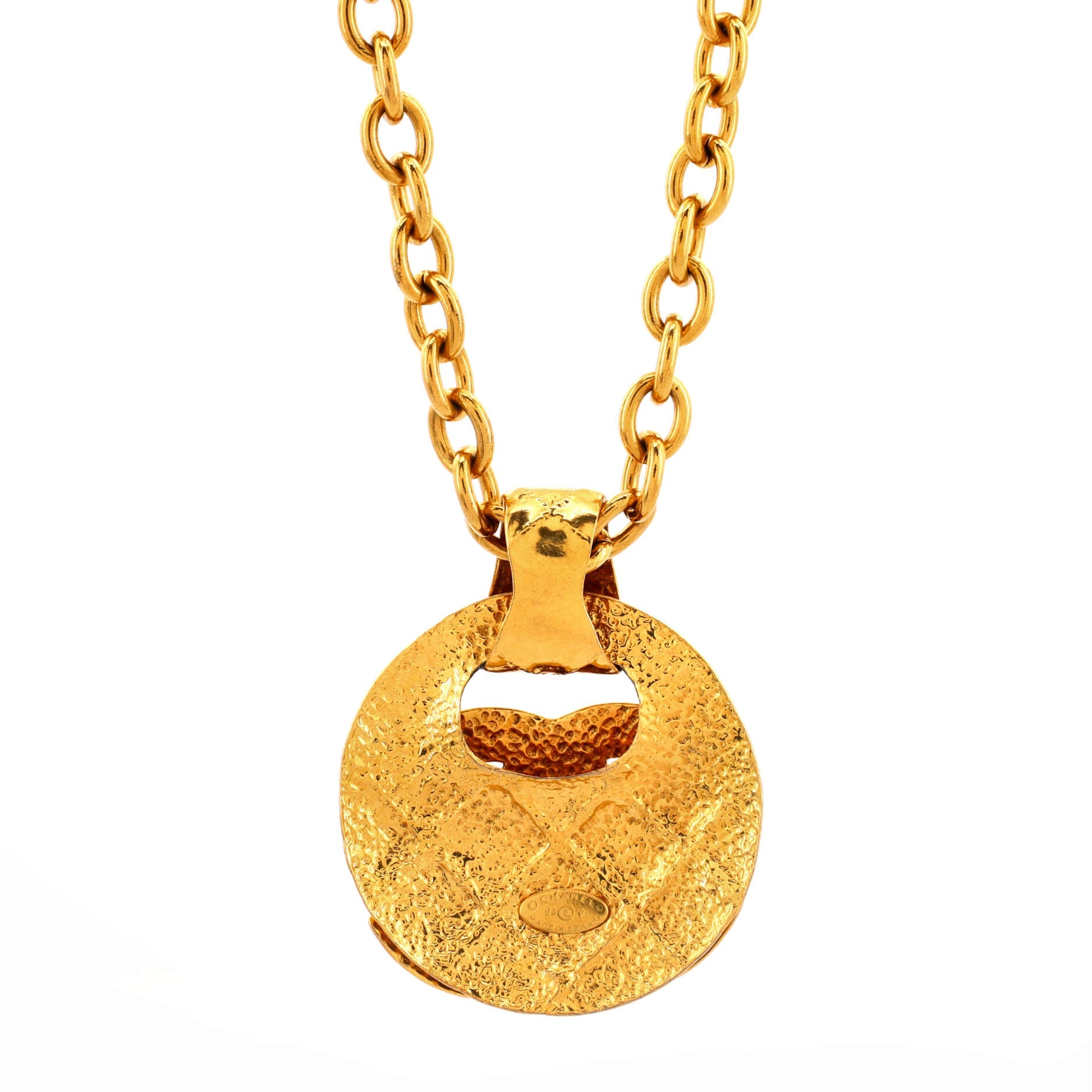 Vintage CC Round Cut-Out Pendant Necklace Metal