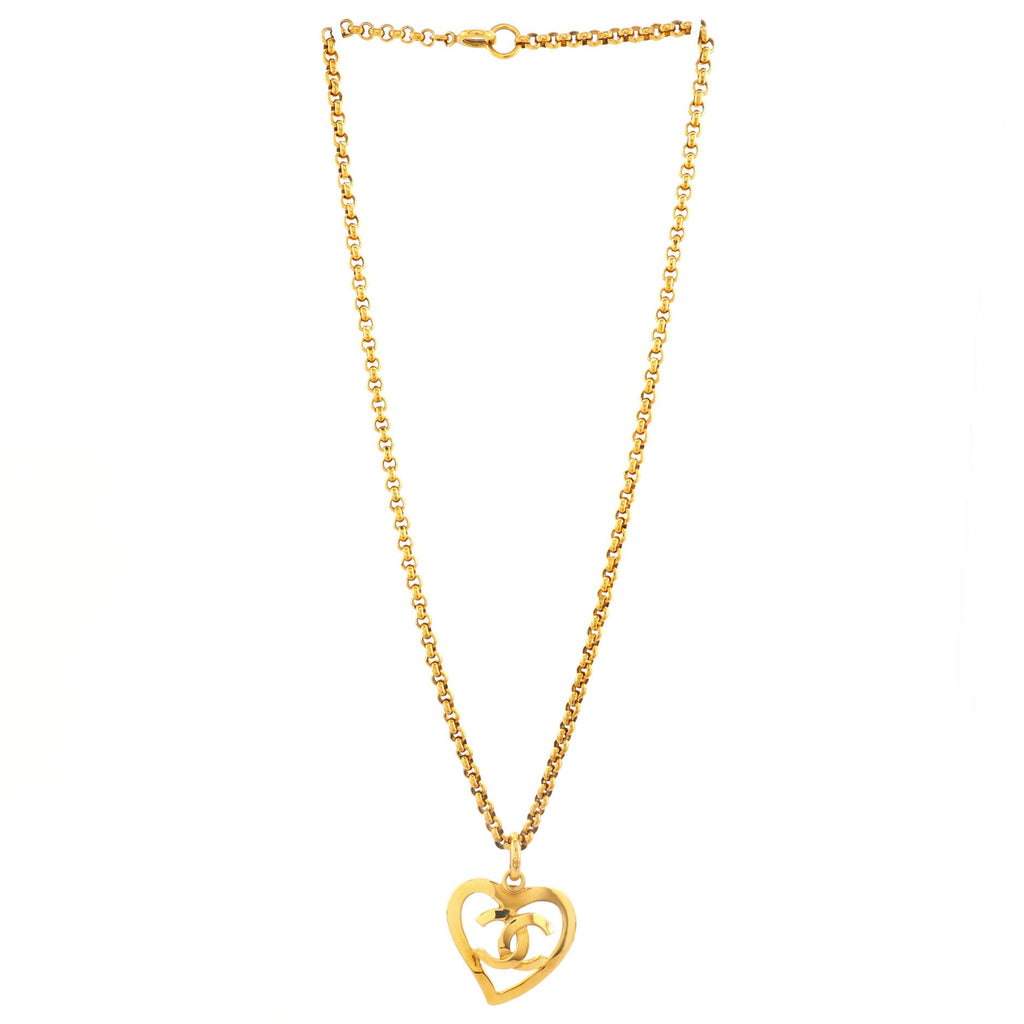 Vintage CC Heart Pendant Long Necklace Metal