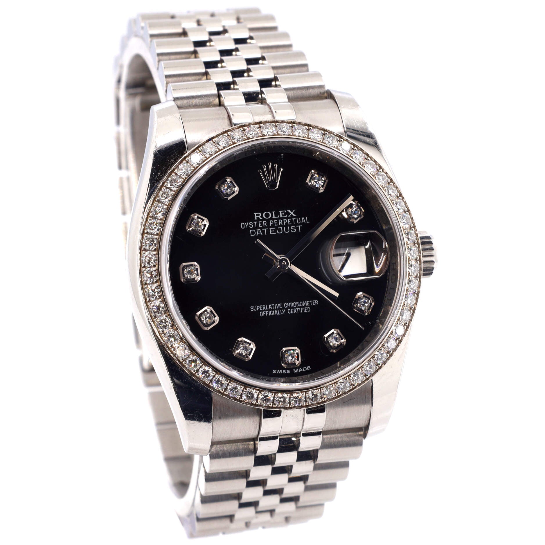 Oyster Perpetual Datejust Automatic Watch Stainless Steel and White Gold with Diamond Bezel and Markers 36