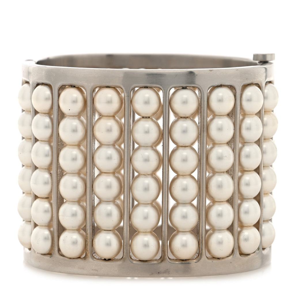 Metal Pearl Cuff Bracelet Silver