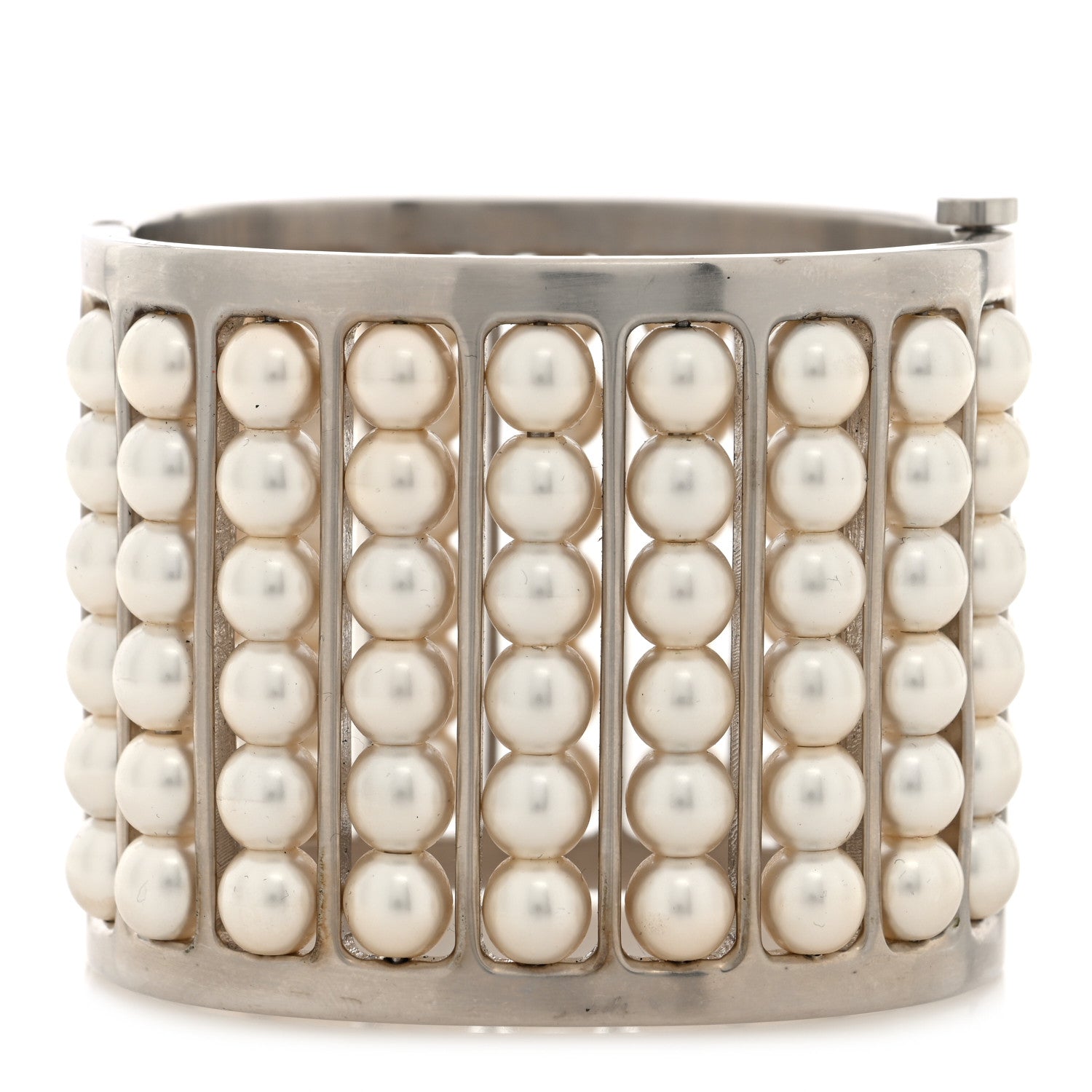 Metal Pearl Cuff Bracelet Silver