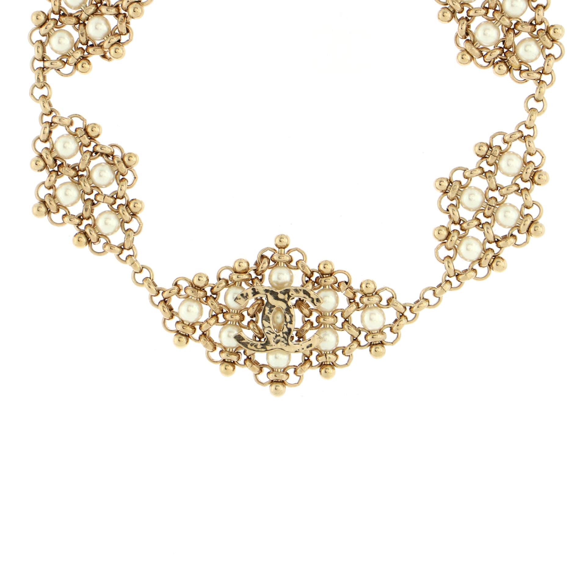 CC Diamond Cluster Choker Necklace Metal and Faux Pearls