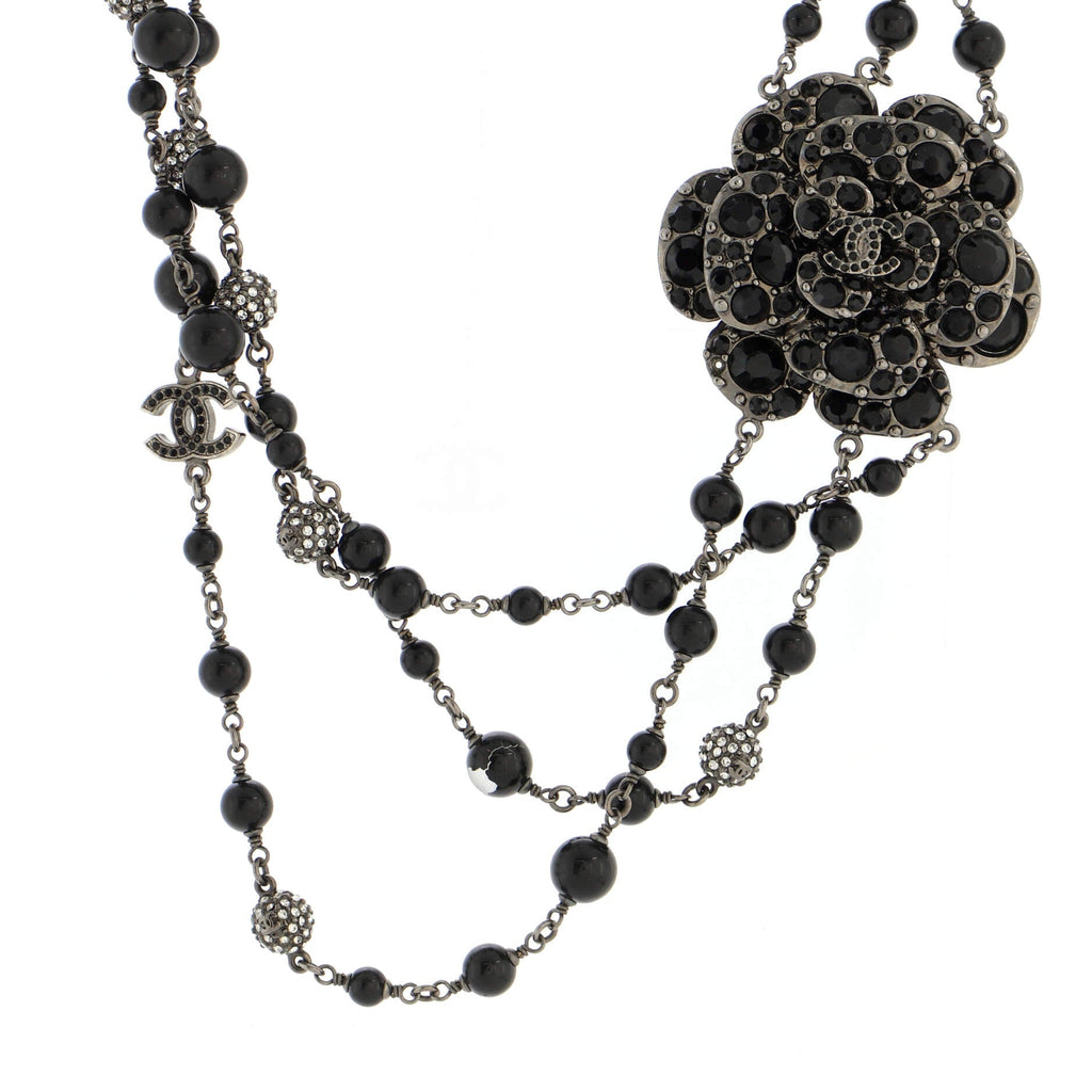 Multistrand CC Camellia Necklace Metal with Crystals