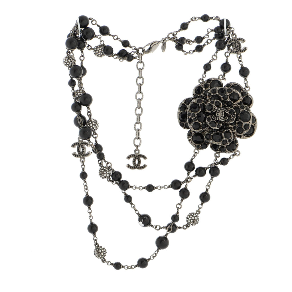 Multistrand CC Camellia Necklace Metal with Crystals