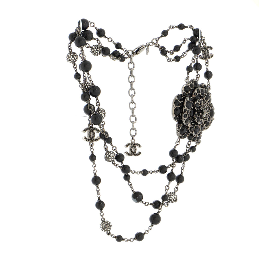 Multistrand CC Camellia Necklace Metal with Crystals