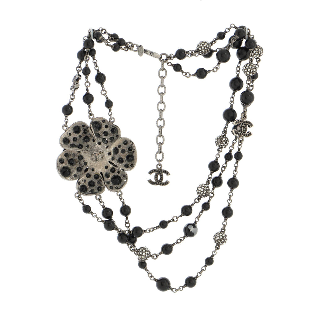 Multistrand CC Camellia Necklace Metal with Crystals
