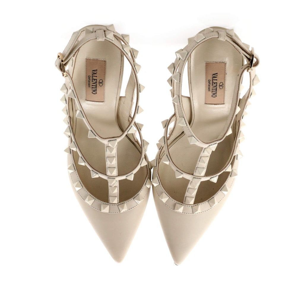 Women's Rockstud Ankle Strap Pumps Leather 100