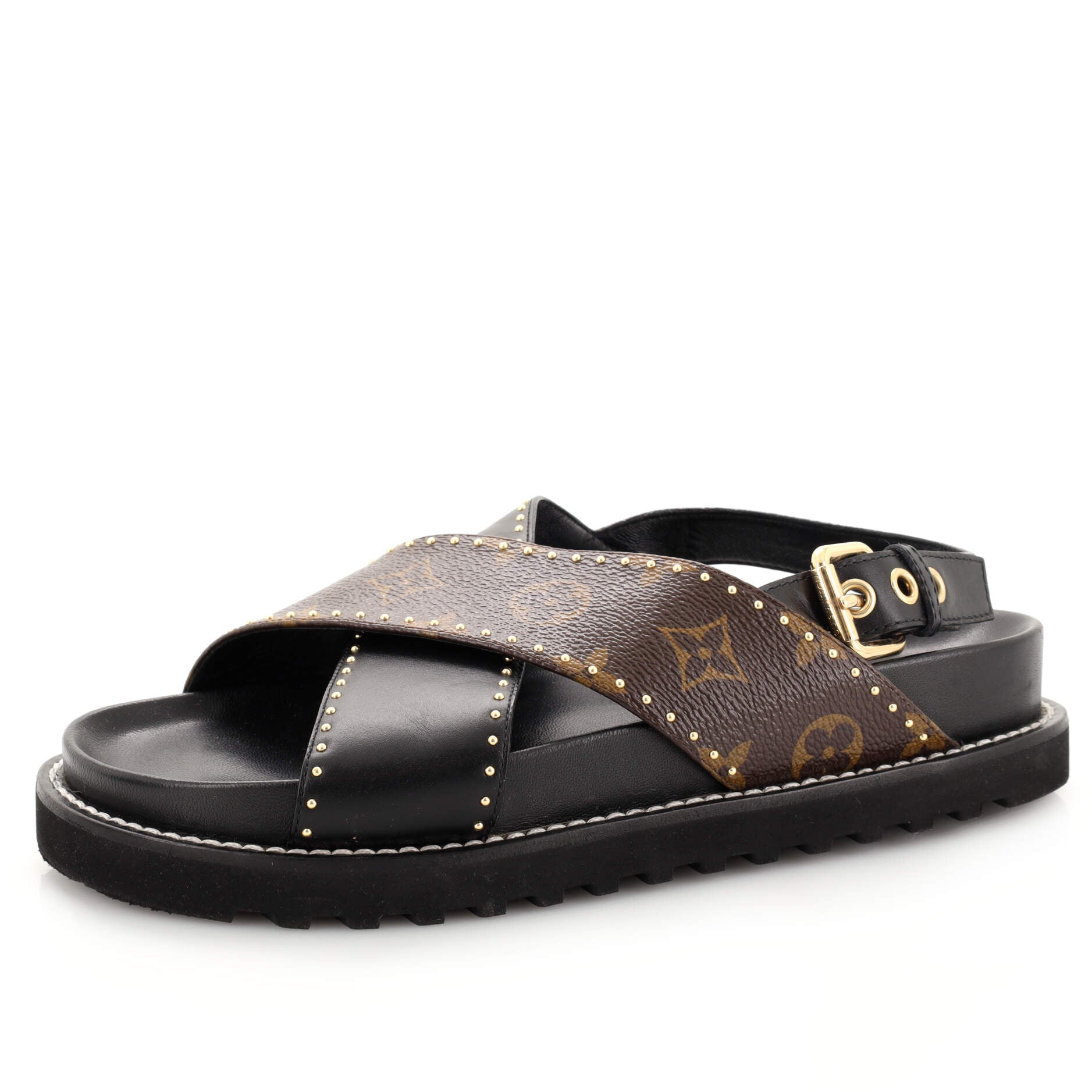 Women's Paseo Flat Comfort Sandal Studded Monogram Canvas and Leather