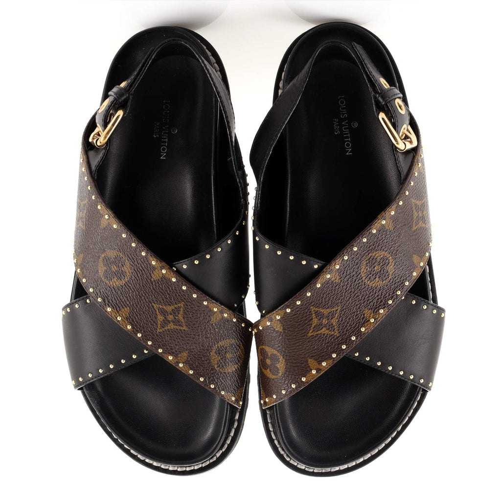 Women's Paseo Flat Comfort Sandal Studded Monogram Canvas and Leather
