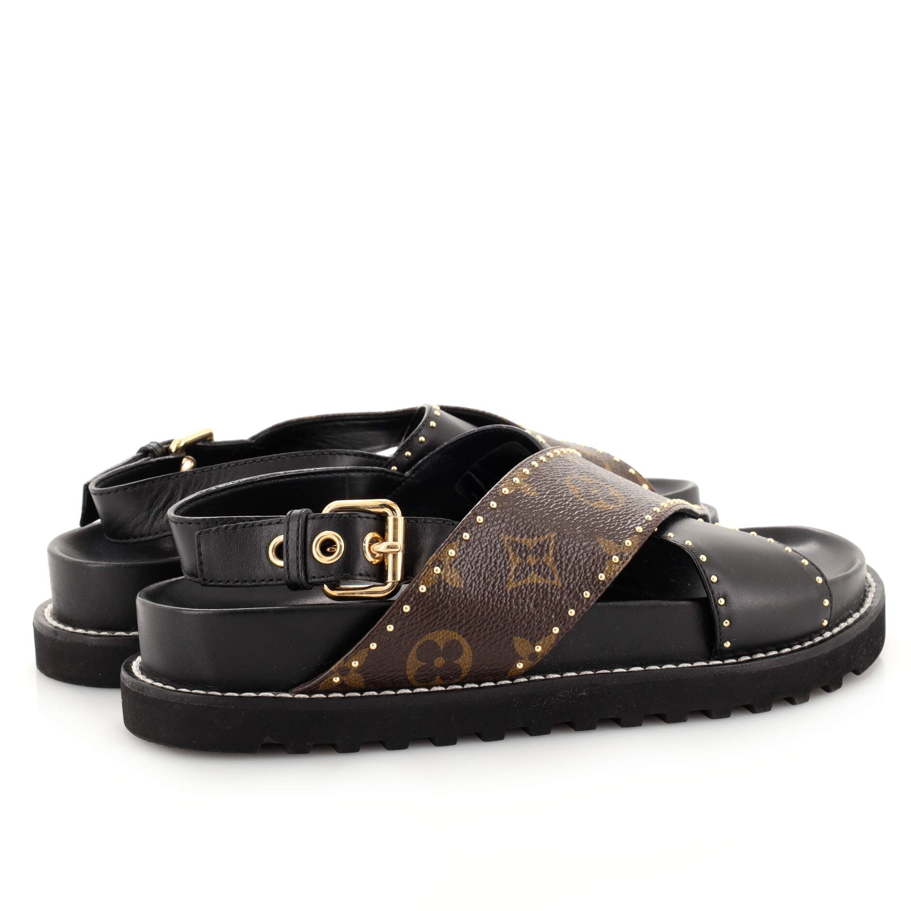 Women's Paseo Flat Comfort Sandal Studded Monogram Canvas and Leather