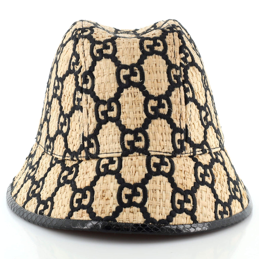 Bucket Hat Woven Raffia with Snakeskin Detail