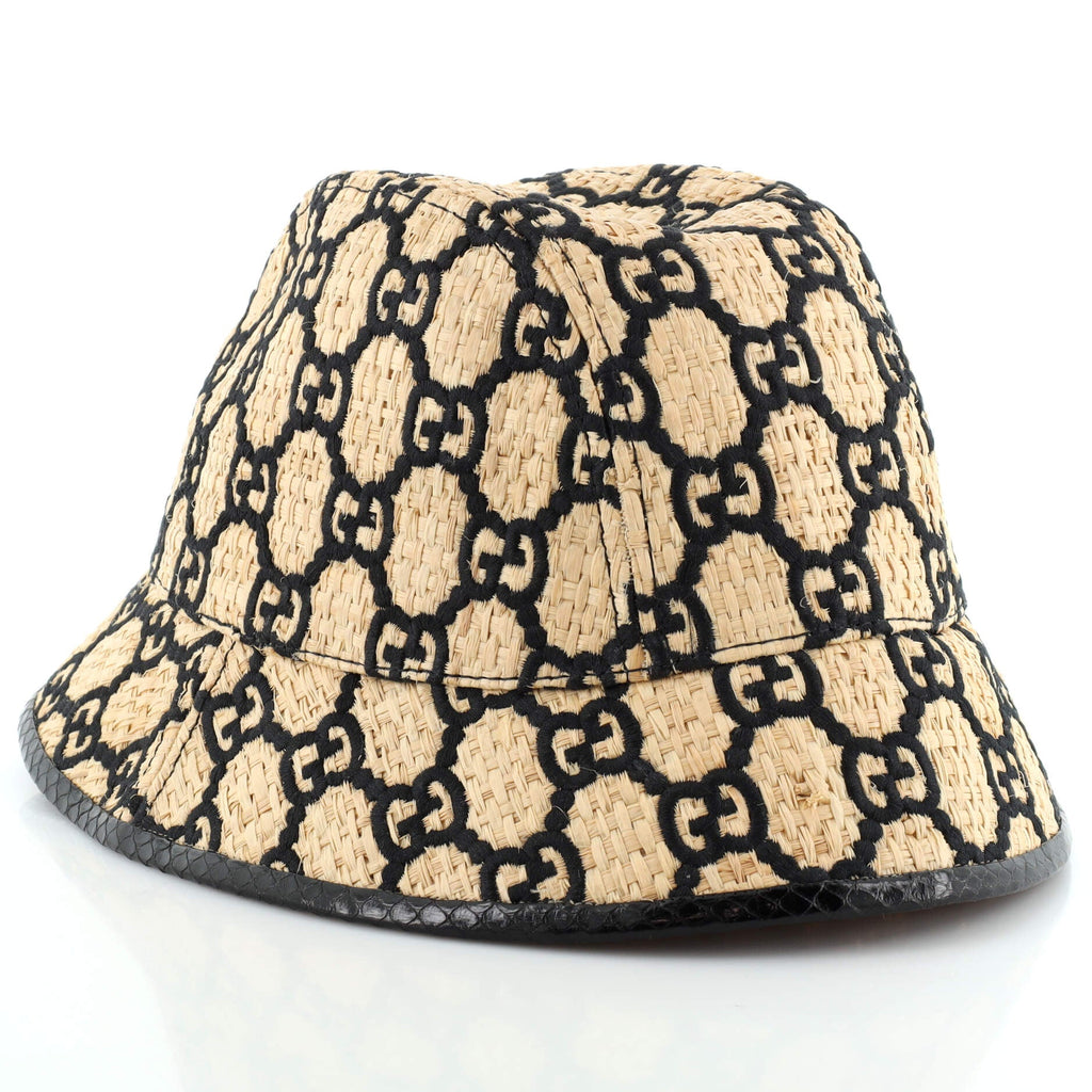 Bucket Hat Woven Raffia with Snakeskin Detail