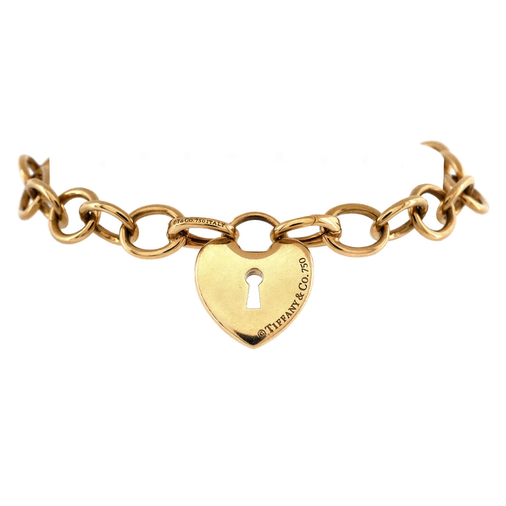 Heart Lock Round Link Chain Bracelet 18K Yellow Gold