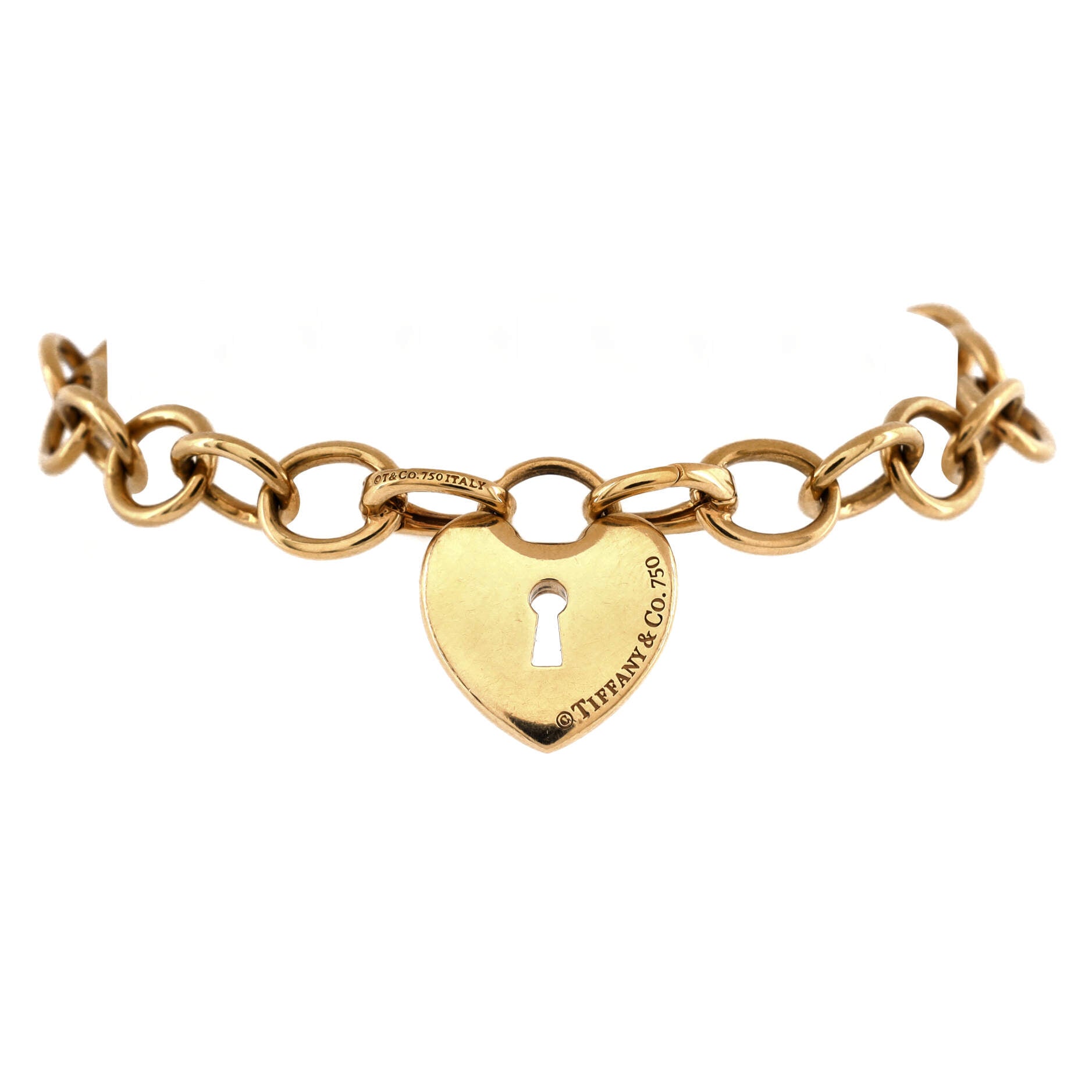 Heart Lock Round Link Chain Bracelet 18K Yellow Gold