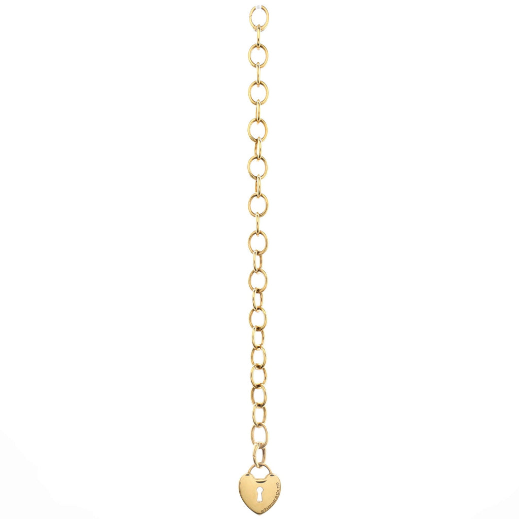Heart Lock Round Link Chain Bracelet 18K Yellow Gold
